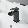 Bathroom Modern Waterfall Black Basin Sink Mono Square Mixer Tap Filler Waste