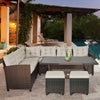 Set of 2 Outdoor Rattan Footstool Wicker Ottoman Chair Seat w/ Padded Cushions