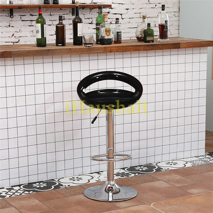 2* Black Bar Stools Curved Glossy ABS Seat Gas Lift Swivel Chrome Leg Pub Club