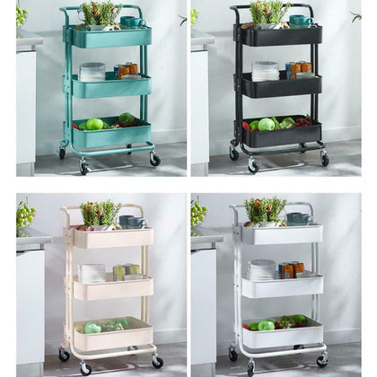 3 Tier Slim Kitchen Storage Trolley Cart Rack Tray Shelf Rolling Wheel W/ Handle