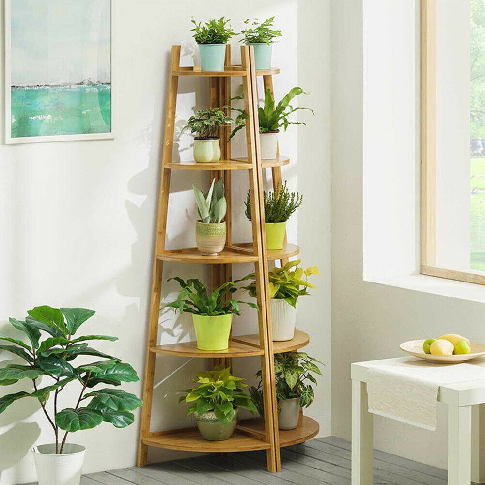 Bamboo Wooden Corner Storage Shelf Rack Ladder Shelving Unit Display Plant Stand