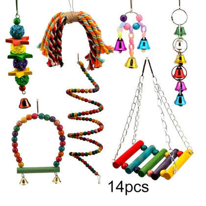 14Pack Parrot Set Toys Metal Rope Small Ladder Stand Budgie Cockatiel Cage Bird