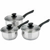 Set of 3 Stainless Steel Cookware Saucepan Pan Pot With Lids Kitchen Milk Cook