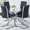 Clear Glass Dining Table and 4 Chairs Set PU Leather Cross Leg Kitchen Furniture