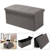 GREY LINEN FOLDING STORAGE OTTOMAN POUFFE SEAT FOOT STOOL STORAGE BOX UK