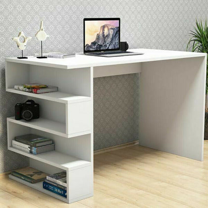 Large White Computer Desk Table Laptop Home Office Shelving Shelves Workstation