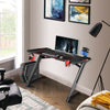 Gaming Table LED Black Computer Racing Desk RGB with Cup Holder Headphone Hook