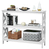 3-Tier Console Table X-design Wooden Hall Desk Side End Table W/ Shelf White