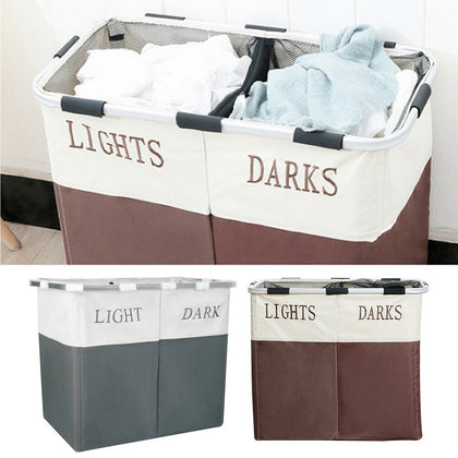 DARKS & LIGHTS 2 Sorter Laundry Hamper Clothes Storage Bag Washing Bin Basket UK