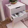 x1 Chic White grey Bedside Table Cabinet 2 Drawers Wood Leg Bedroom Furniture