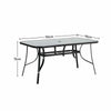 Black 150cm Glass Dining Table Outdoor Garden Patio with Parasol Hole 5FT Large