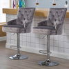 Adjustable Breakfast Grey Velvet Lion Knocker Bar Stools Wit Chrome Base Quilted
