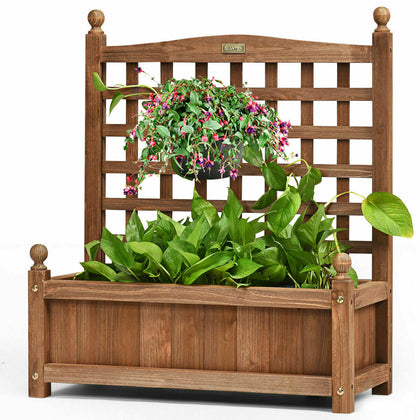 Garden Wooden Lattice Planter Flowerpot Trellis Climbing Rectangular Plant Box