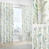 Green Eyelet Curtains Fern Leaf Cotton Ready Made Lined Ring Top Curtain Pairs