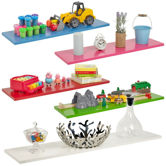 Large Wooden Floating Shelves Lacquer Finish Display Rack Wall Mounted Kids Room