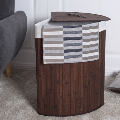 Bamboo Corner Laundry Hamper Dirty Clothes Storage Basket W/ Removable Liner Bag