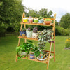 3 Tiers Folding Plant Pot Display Stand Shelf Wood Outdoor Garden Flower Rack