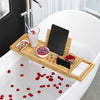 Bamboo Bath Tub Tray Extendable Caddy Rack with iPad Stand and Wine Glass Holder