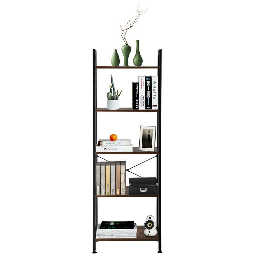 5-Tier Ladder Shelf Bookcase Bookshelf Plant Flower Stand Storage Metal Frame