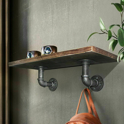2PC Pipe Shelf Brackets Industrial Iron Rustic Wall Floating Shelves Supports UK
