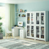 Bookcase Cabinet with 4 Glass Doors Tall Cupboard Free Standing Storage Unit