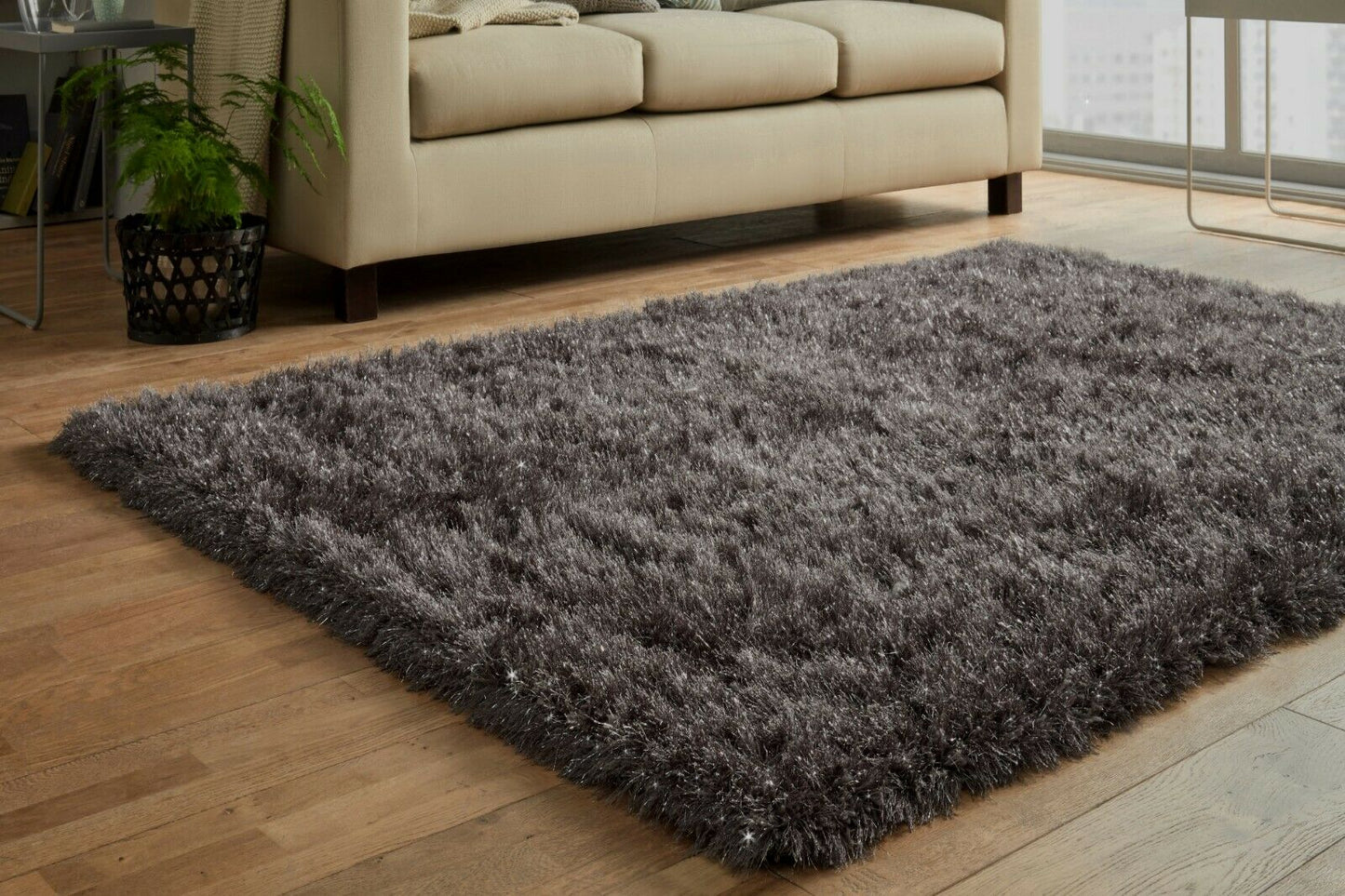 SMALL - X LARGE DAZZLE SPARKLE GLITTER SPARKLY 6.5cm LONG SHAGGY SILKY PILE RUG