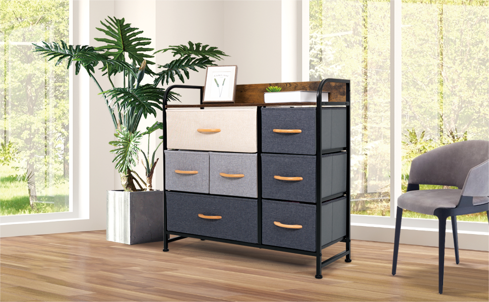 Fabric Chest of Drawers 7 Drawer Dresser 3 tier Storage Organizer