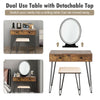 Vanity Makeup Dressing Table Wooden Cosmetic Table Stool Set W/ Light & Mirror