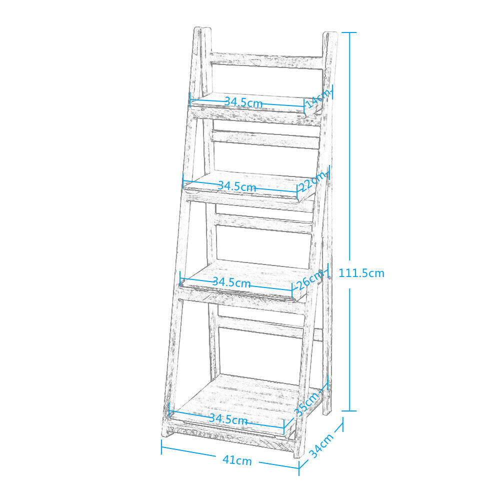 Folding 4 Tier Plant Flower Pot Shelf Stand Bookcase Storage Display Ladder