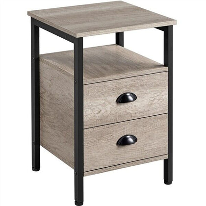 Nightstand End Table with 2 Drawers,Bedside Table With Strong Metal Frame,Gray
