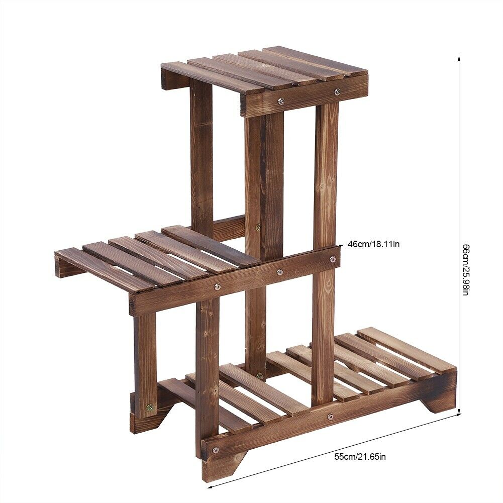 3 Tier Wooden Plant Display Stand Flower Pot Shelf Balcony Garden Holder Rack