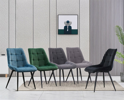 2/4PCS Dining Chairs Set Velvet Padded Seat Metal Legs Kitchen Chair Home Office