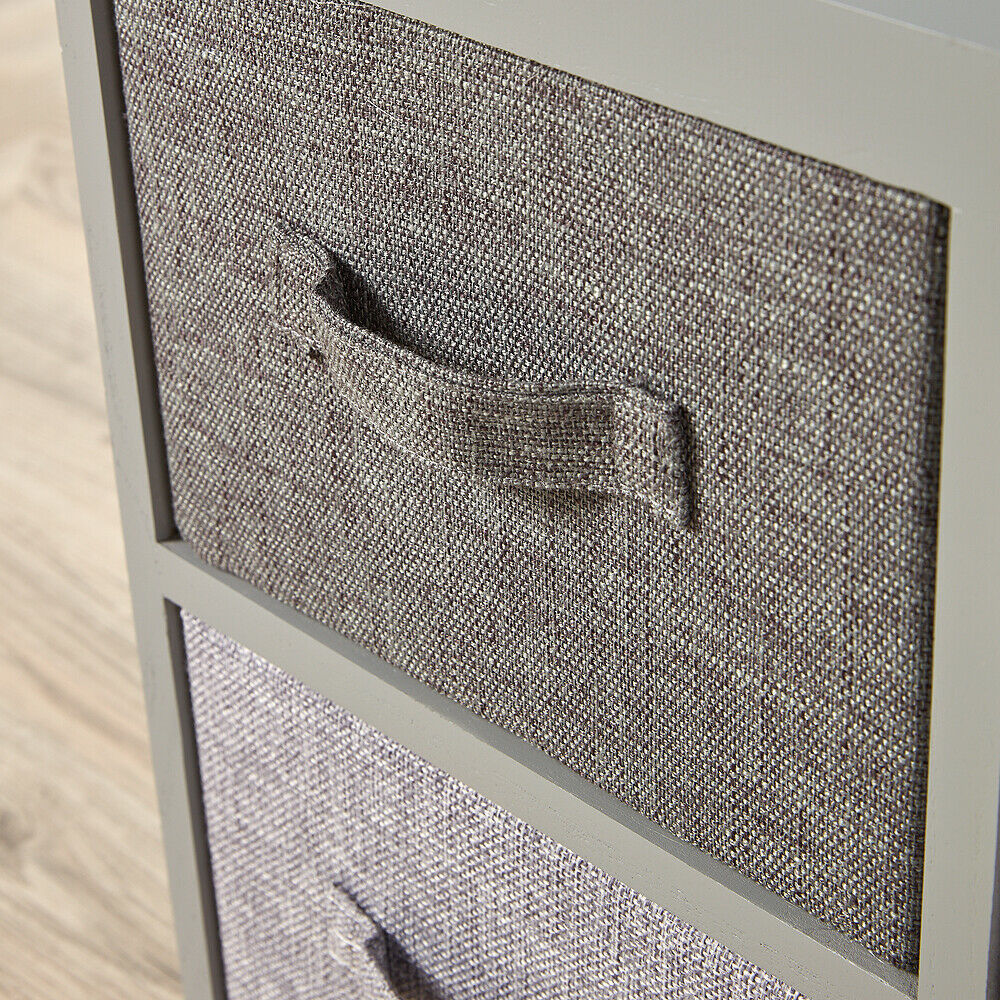 Grey Wooden Storage Unit 4 Drawer Fabric Basket Chest Organiser Bedroom Storage
