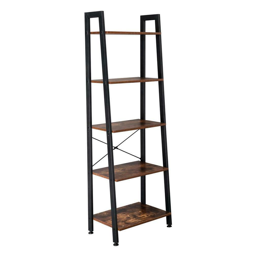 5-Tier Ladder Shelf Bookcase Bookshelf Plant Flower Stand Storage Metal Frame