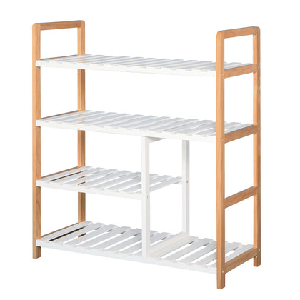 Shoe Rack Storage Cabinet Organiser 4-Tier Wooden Furniture Brown/White UK