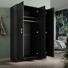 Black Modern High Gloss 3 Door Triple Wardrobe with Hanging Rail & Shelves