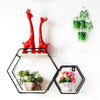 Floating Wooden Mteal Shelf Double Hexagon Storage Rack For Home Wall Decoration