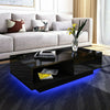 High Gloss Coffee Table Black Wooden Drawer Storage Modern Living Room LED Light