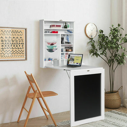 Folding Wall-Mounted Drop-Leaf Table Home Desk Shelf Multi-Function Chalkboard