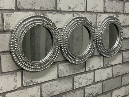Set of 3 Round Wall Art Moroccan Mirror Art Décor Silver Wall Mounted Home Décor