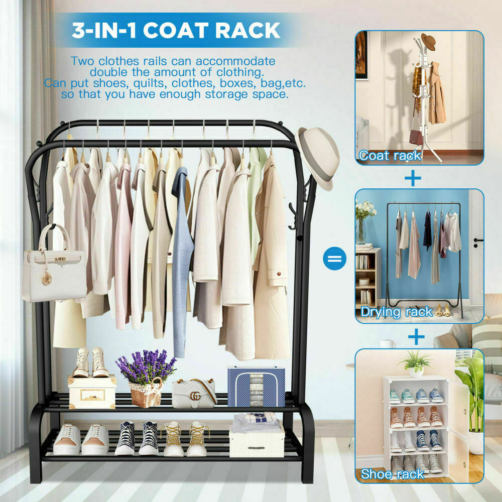 Heavy Duty Double Clothes Rail Garment Hanging Rack Display Stand Stor ...