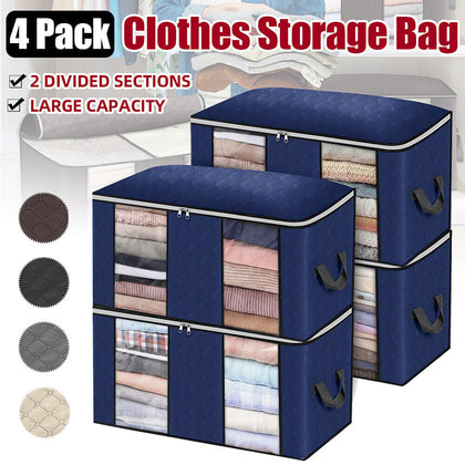 Garprovm 4x Underbed Dustproof Clothes Storage Bag Ziped Organizer Wardrobe Box