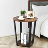 2-Tier Industrial Round End Table Coffee Snack Table Laptop Stand Nightstand