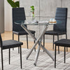 Round Dining Table Chrome Legs Tempered Glass Top Diningroom Kitchen Lounge Home