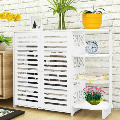 2 Door Shoe Cabinet Storage Cupboard Footwear Stand Rack Wooden Unit Shelf