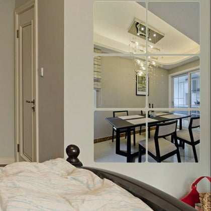 6 x Mirror Tile Wall Sticker Square Self Adhesive Room Decor Stick On Art