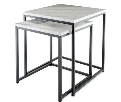 Set Of 2 Marble Effect Loft Range Nest Of Table Dinning Coffee Metal Frame Home