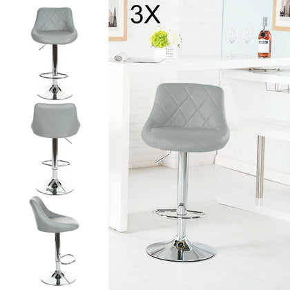 3X GREY FAUX LEATHER BARSTOOLS GAS LIFT BAR STOOLS BREAKFAST KITCHEN SWIVEL SET