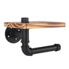 Industrial Urban Style Iron Pipe Toilet Paper Holder Roller With Wood Shelf Wall