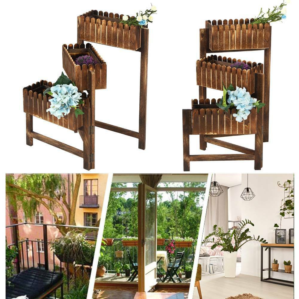 Retro Creative Wooden Plant Flower Pot Display Stand Shelf Storage Rack Holder